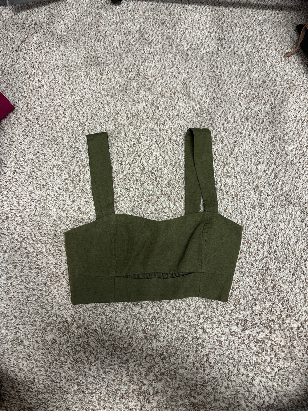 Bershka Olive Green Square-Neck Crop Top